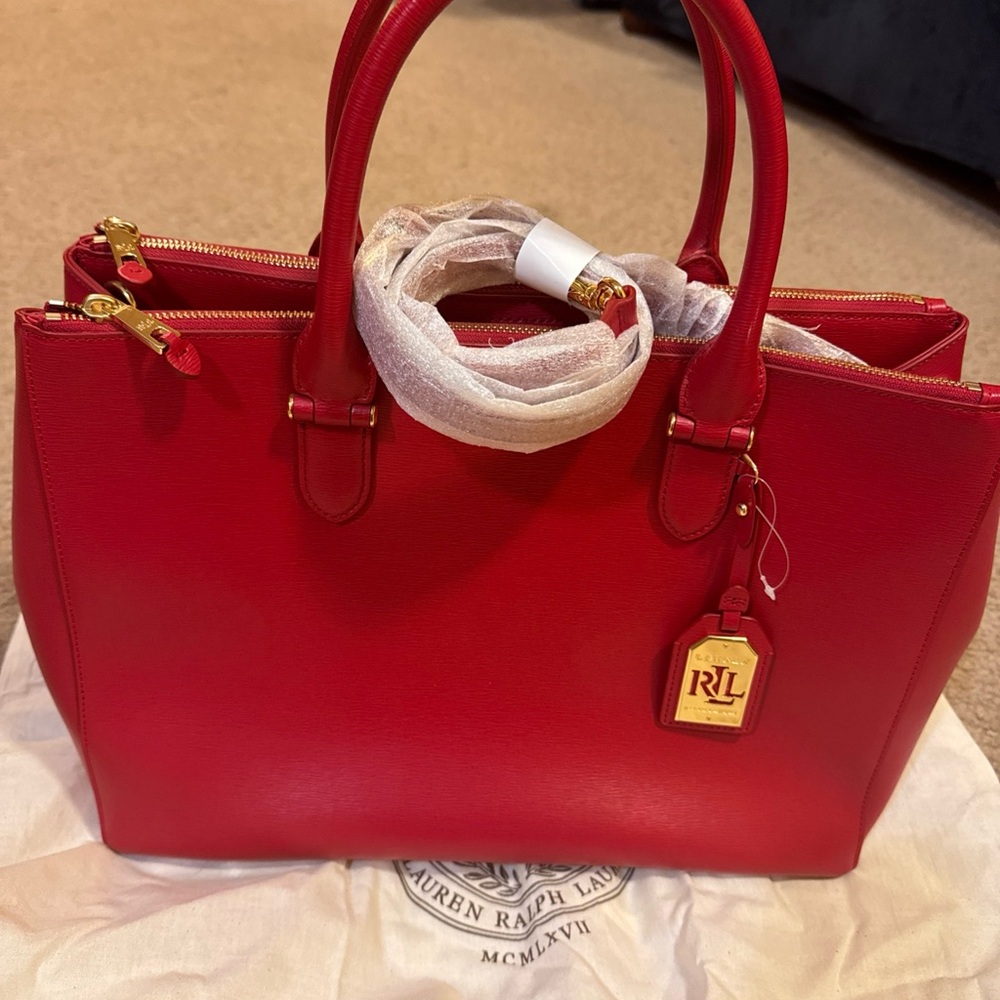 Ralph Lauren Red Leather Tote Bag